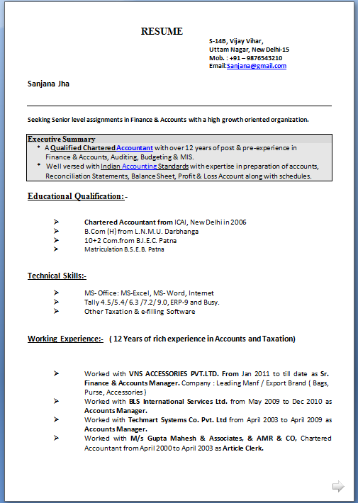 Resume export documentation executive